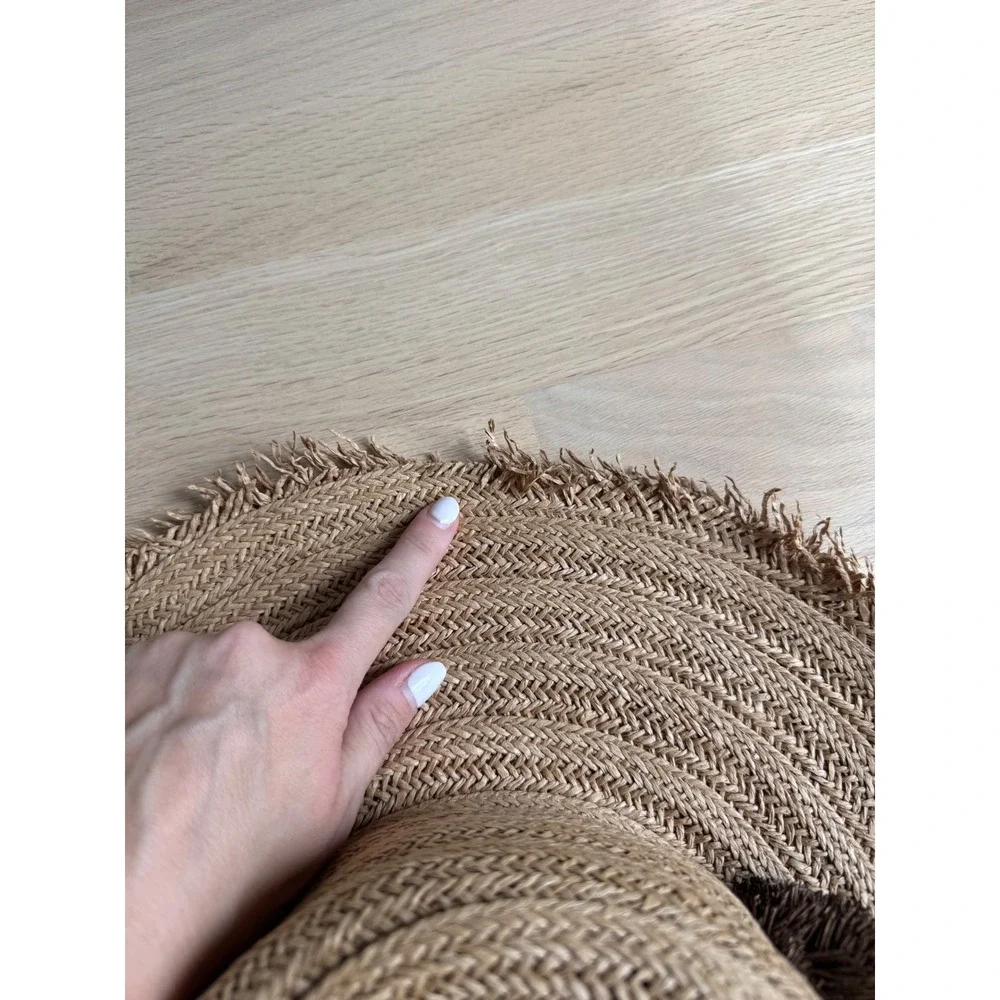 J. Jill Straw Sun Hat Wide Frayed Brim Pom Poms Natural Tan